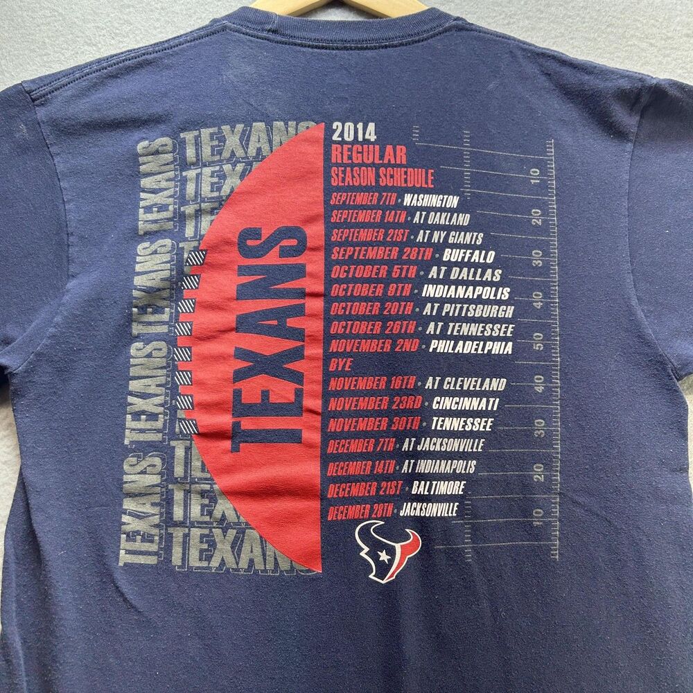 Houston Texans Shirt Mens Medium Blue NFL Football‎ 2014 Schedule Tee Majestic - Picture 9 of 11